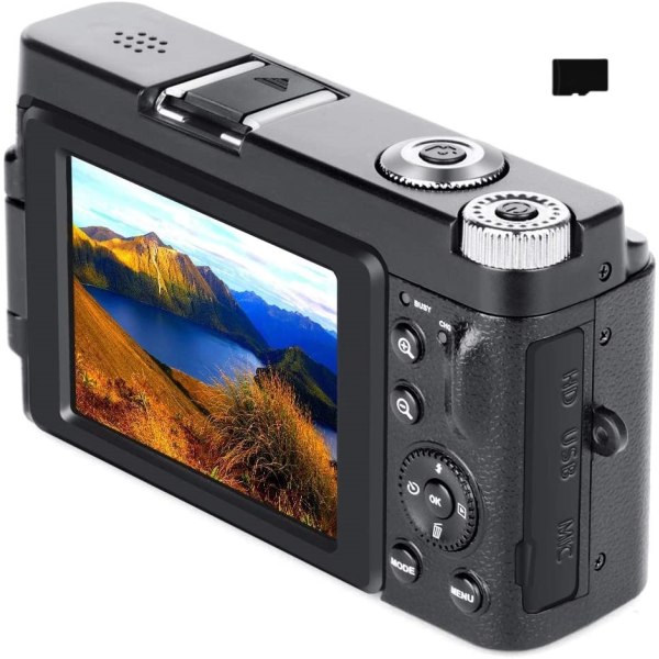 INF Digitalkamera med 48 MP, HD 1080p, 16x zoom, flip screen, 32GB minneskort