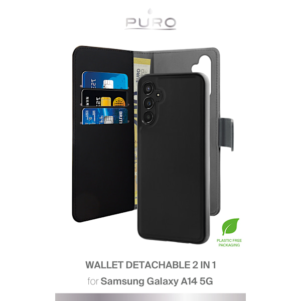 Samsung Galaxy A14 5G wallet, detachable, black
