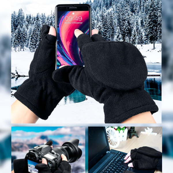 Fingerlösa polarfleecehandskar / vintervantar 2-i-1 L