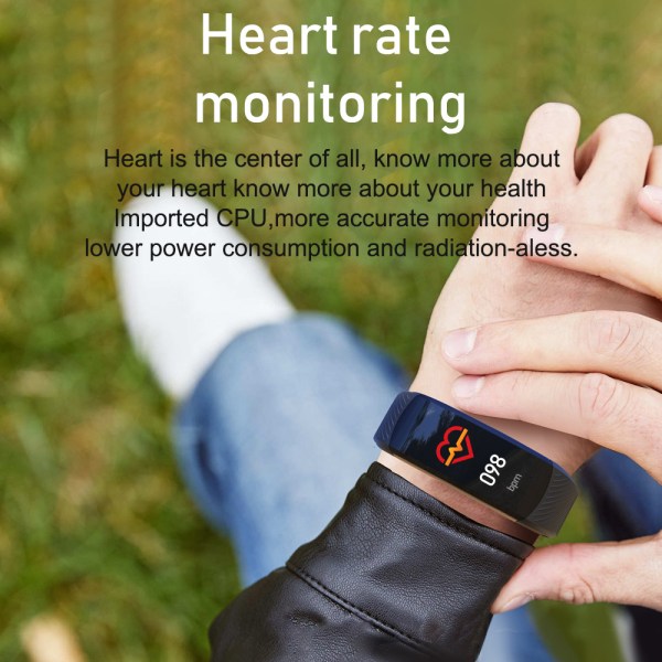 Aktivitetsarmband med puls, sömnmonitor, stegräknare IP67 Svart