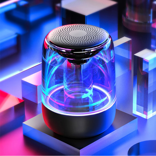 Portabel Bluetooth 5.3 Högtalare med LED-Ljus – Transparent Design, Trådlös Ljudupplevelse Svart