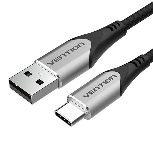 USB 2.0 A–USB-C 3A kaapeli 0,5 m tuuletus CODHD harmaa