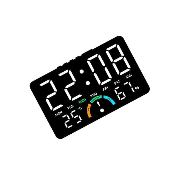 LED digital klocka med temperatur och luftfuktighet, väckarklocka, kalender samt skrivbords- och väggmontering Black&White Black&White