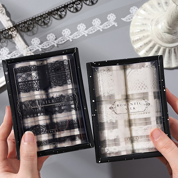 Elegant blommig spets Washi-tejp för journalföring och hantverk