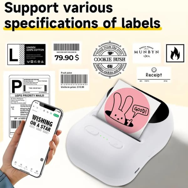 Termisk labelprinter med Bluetooth, Type-C USB og Toprint-app til Android og Apple, 203dpi og justerbar papirbredde Green Green