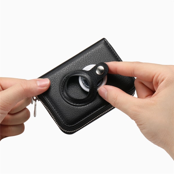 AirTag-korthållare Plånbok Dragkedja RFID-blockerande kortfodral Svart