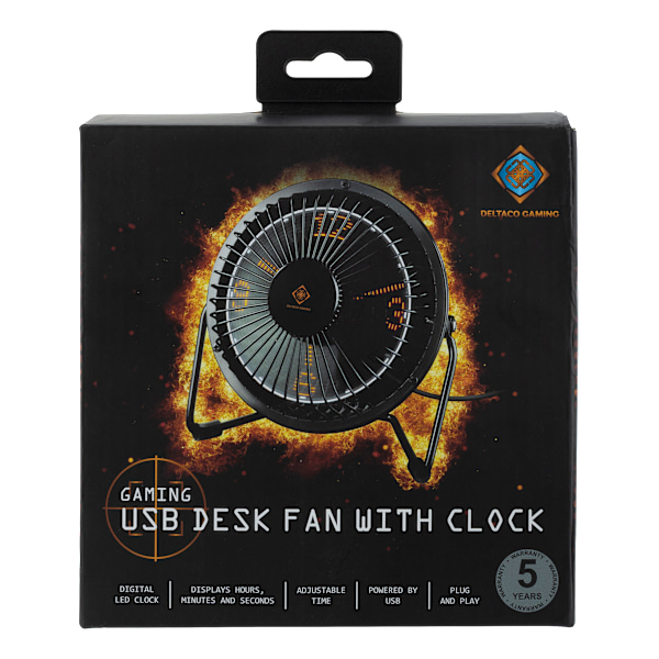 USB desktop fan with clock, black