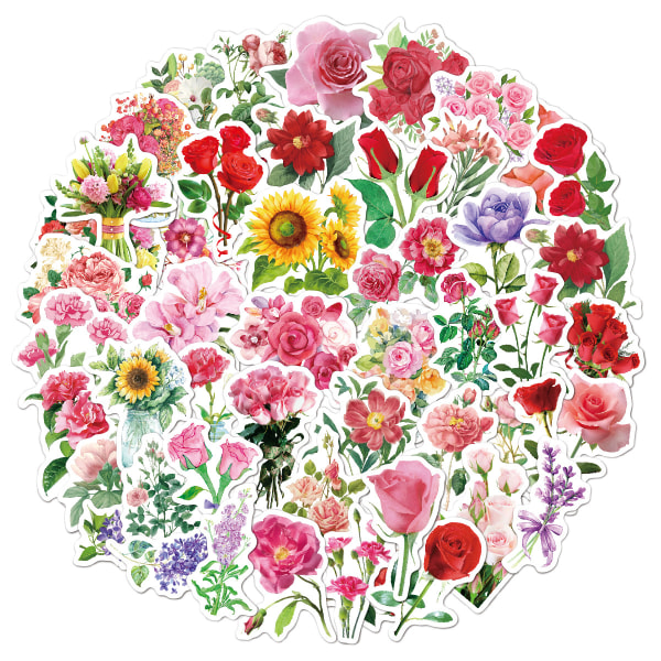 Klistermärken Blommor och blad 50-pack Flerfärgad Flerfärgad