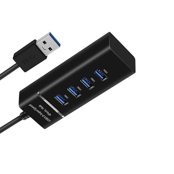 USB 3.0 Hub med LED-indikator og strømafbryder, 4-Port højhastigheds 5Gbps datahub, kompatibel med Windows, macOS og Linux Black Black