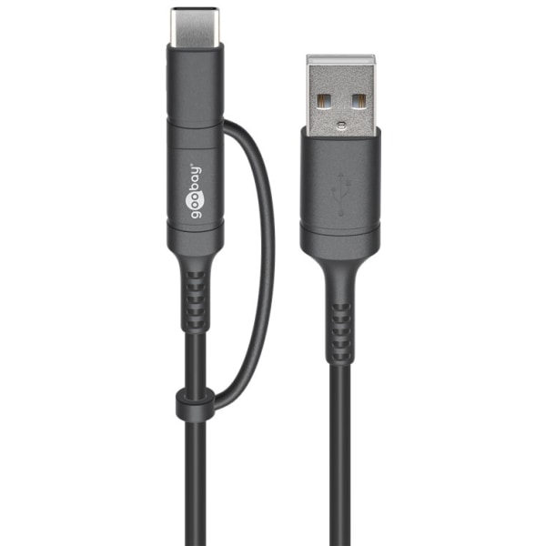 Laddnings- och synkroniseringskombinationskabel (med USB A till Micro-USB & USB-C™)