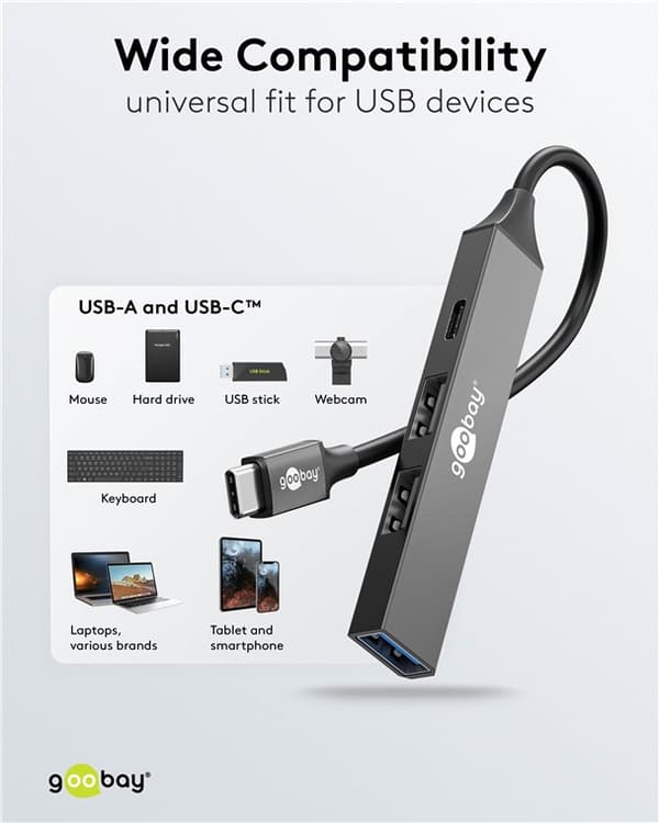 Ohut USB-keskitin 4 portilla, USB-C™ - USB-C™/USB-A, 5 Gbit/s