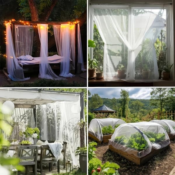 Myggnätsöverdrag 2.4m x 10m - ramfri skydd för trädgård och säng, vikbart polyester, bärbart för inomhus och utomhus
