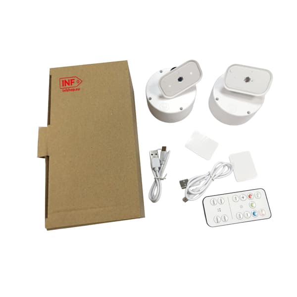 2-pack LED-vägglampa med olika ljusfärger och fjärrkontroll White White