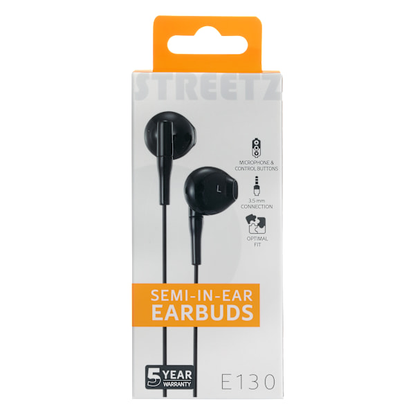 E130 Semi-in-ear earbuds, answer button, 3.5mm, mic, black