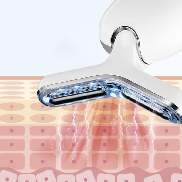 EMS Nackmassageapparat: Ansiktslyftanordning med RF, LED & Microström för Hudåtstramning Silver+White Silver+White