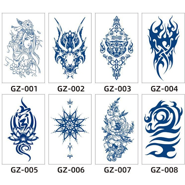 Tillfällig tatueringsdekal, blå blommig design 5