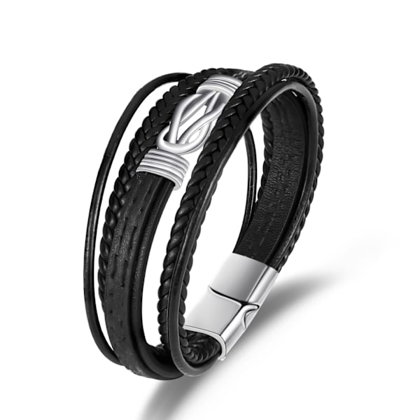 Svart infinity-symbol flätat läderarmband