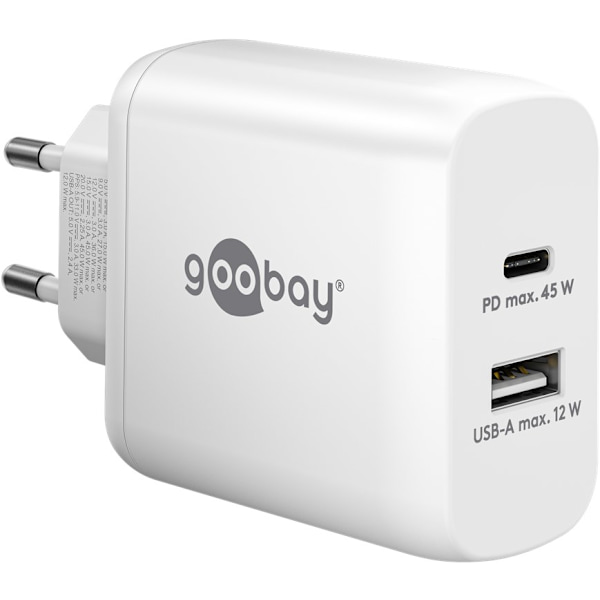 USB-C™ PD GaN dubbel snabbladdare (45 W) vit