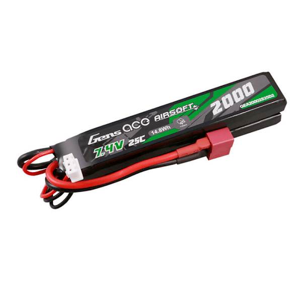 Gens Ace 25C 2000mAh 2S2P 7.4V sadel Airsoft Gun Lipo-batteri med Mini Deans(T)-stik