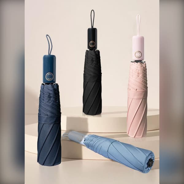 Automatisk foldbar paraply - Memory Patch Easy-Fold til pendling og rejse, D-formet memory fold system, vandafvisende PG-stof, 8-bens glasfiberramme B Blue