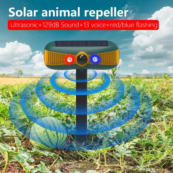 Solcellsdriven Larm med Röst & Ultraljud Djuravvisare - Rörelsesensor Ljud & Ljus Varning