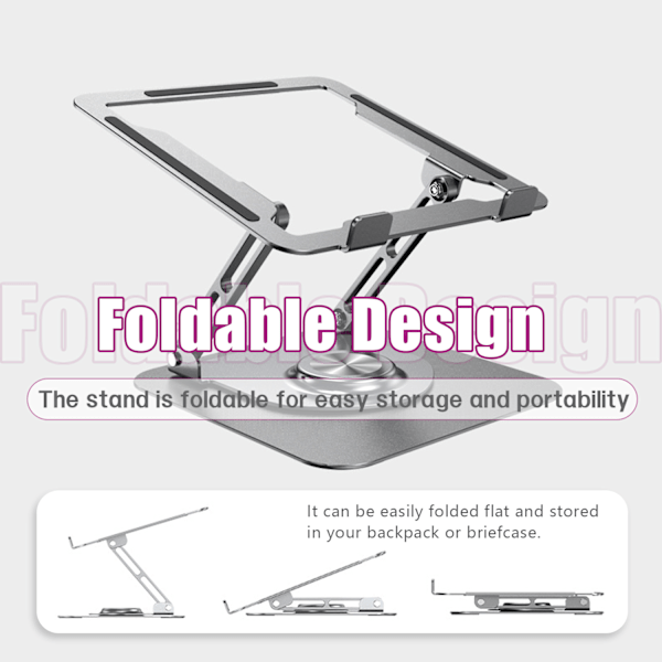 360° roterende bærbar stativ - Foldbar notebookholder i aluminiumslegering Grå