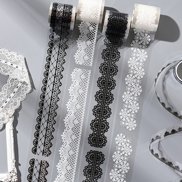 Elegant svart spets PET Washi-tejp för journalföring och hantverk