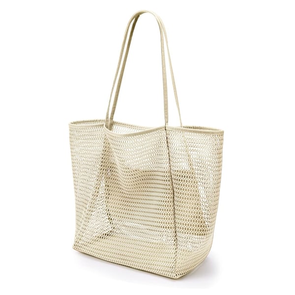 Vikbar strandväska, tygväska i mesh för kvinnor Beige