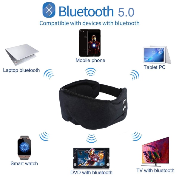 INF Sovhörlurar - Sovmask med hörlurar Bluetooth 5.0 Svart