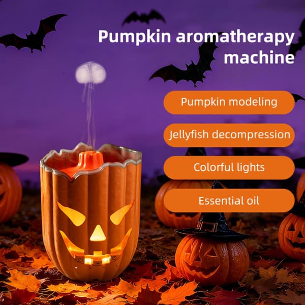 Halloween-luftfuktare med manet- och pumpadesign, RGB-ljus, aromafunktion och timer