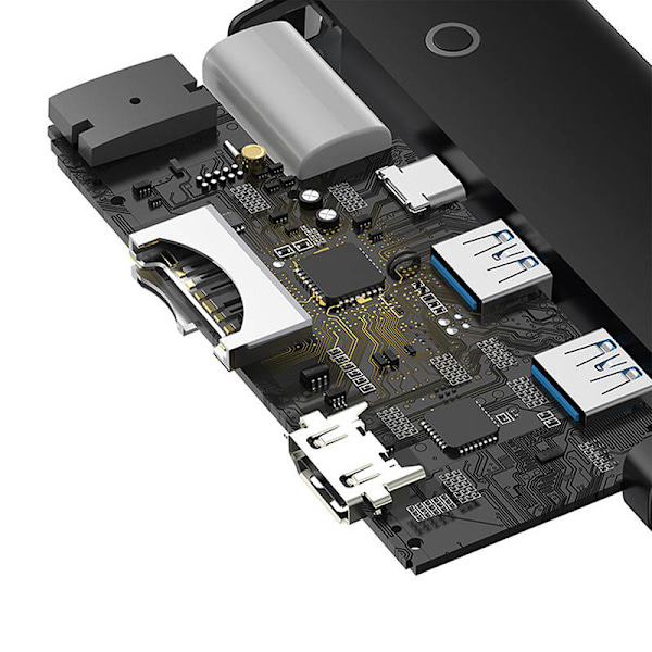 Hub Baseus OS Lite 6-portti (C-tyyppi HDMI+USB3.0*2+PD+SD/TF) (musta