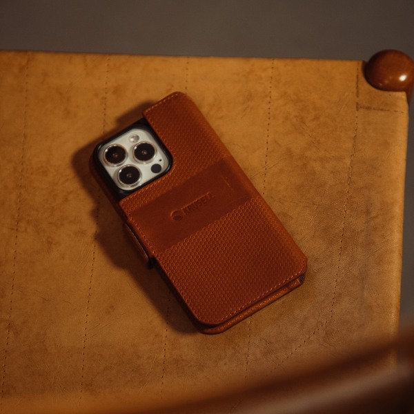 Krusell Leather Phone Wallet iPhone 13 Cognac