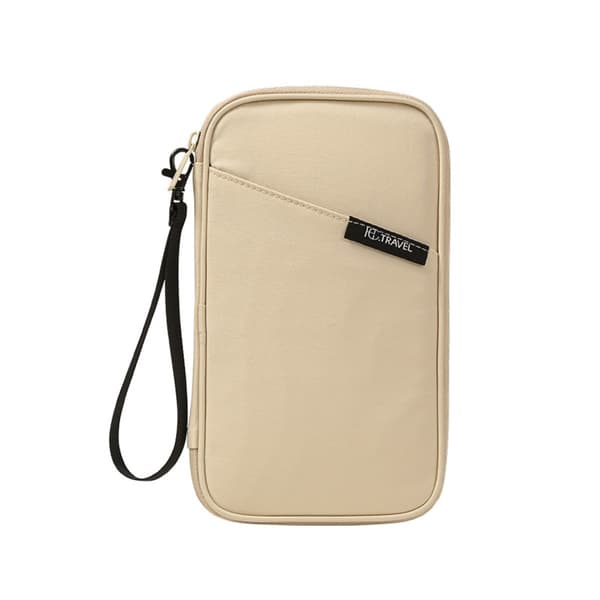 Resedokumentfodral – polyester passfodral med boardingpassficka, kortorganisatör och handledsrem Beige Beige