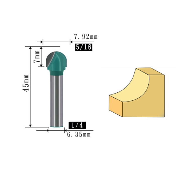 1/4" Shank Round Bottom Router Bit (2-pack) B