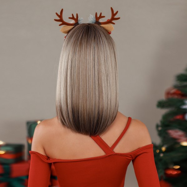 Jul Skulderlængde naturligt lige hår paryk med pandehår Guld Guld