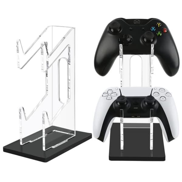 Gamingcontroller-stativ i akryl med to lag og headsetholder til skrivebord, kompatibelt med PS4 og PS5-controllere