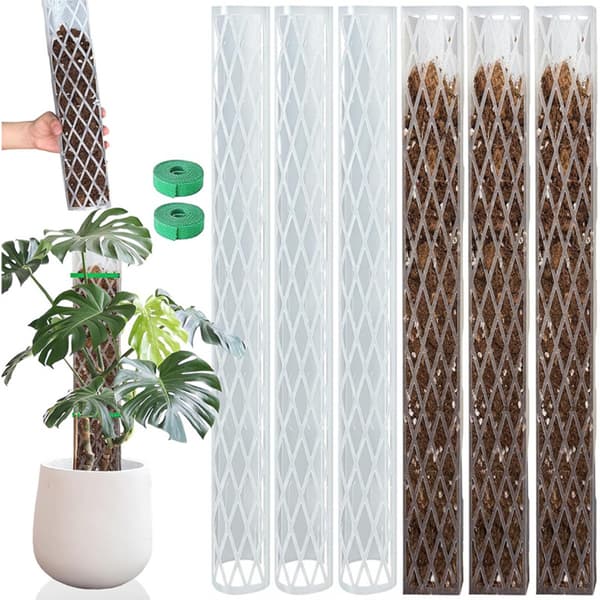 16in D-formad plast-mossstolpe 4-pack med velcro, vit - stapelbart justerbart klätterstöd för Monstera och inneväxter