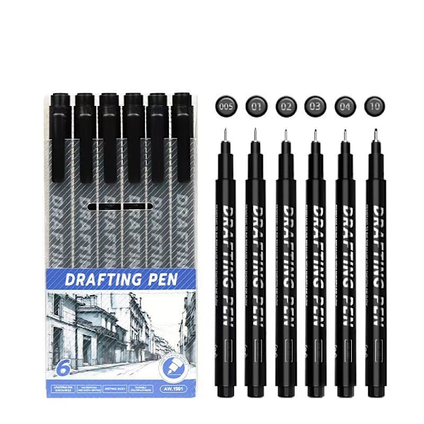 Neutral Fineliner Pennset - 6 Svarta Pennor för Ritning & Skissning