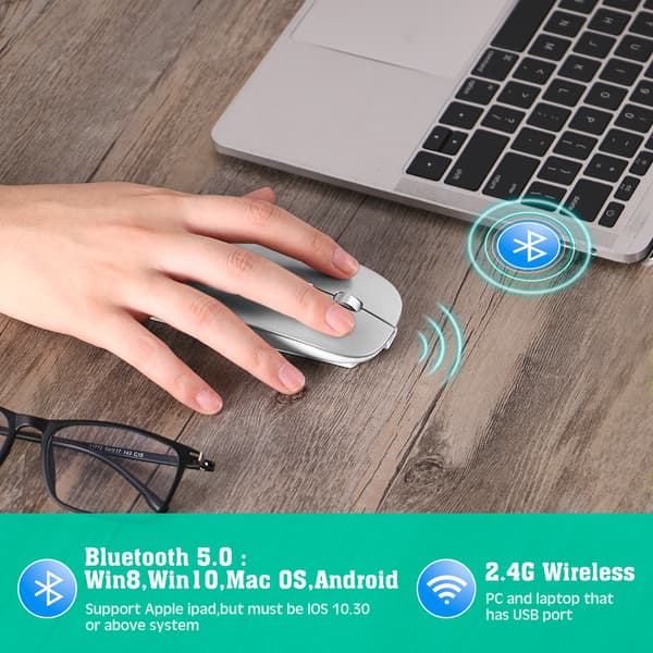 Trådløs Bluetooth Dual Mode Mus til brug med flere enheder Silver Silver