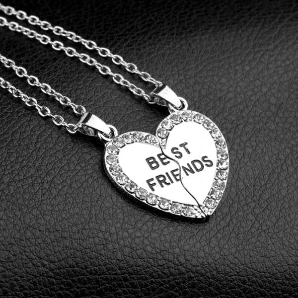 Halsband Best Friends pussel hjärta 2-pack Silver