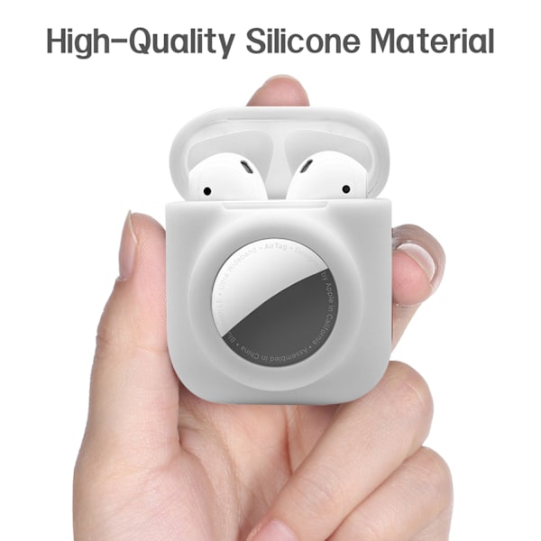 2 i 1 silikone Airtag-etui kompatible med Airpods 1/2 Hvid