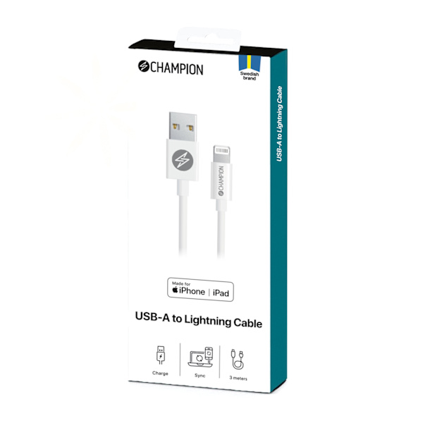 USB-A till Lightning Kabel 3m Vit