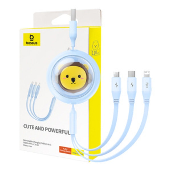 Latauskaapeli 3w1 Baseus USB-USB-C, USB-M, Lightning 3,5A, 1,1m (sininen)