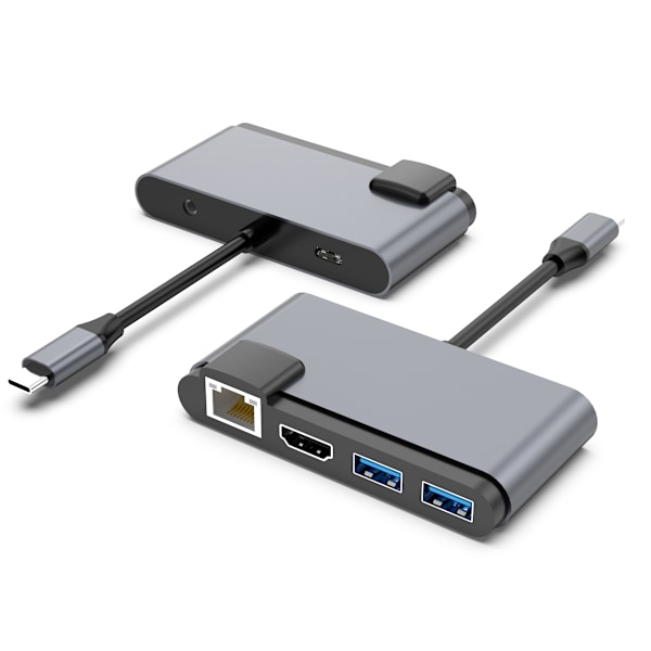 6-in-1 USB-C -keskitin HDMI:llä, RJ45:llä ja USB 3.0:lla