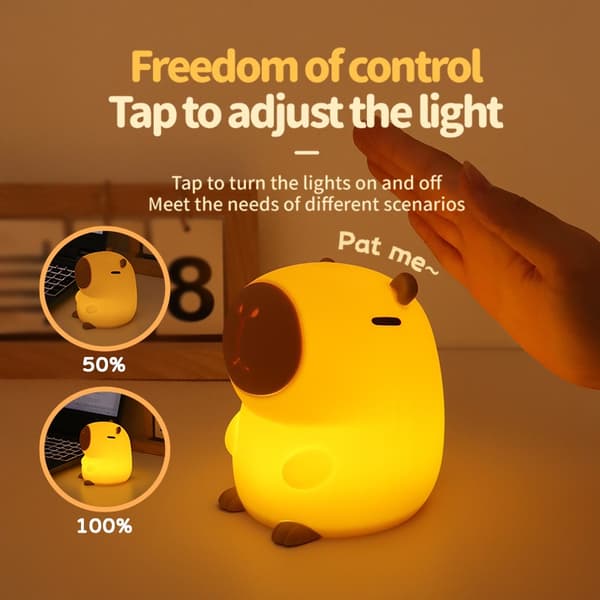 Capybara Natlampe - Blød Silikone LED Sengelampe med Touch Sensor og Timer