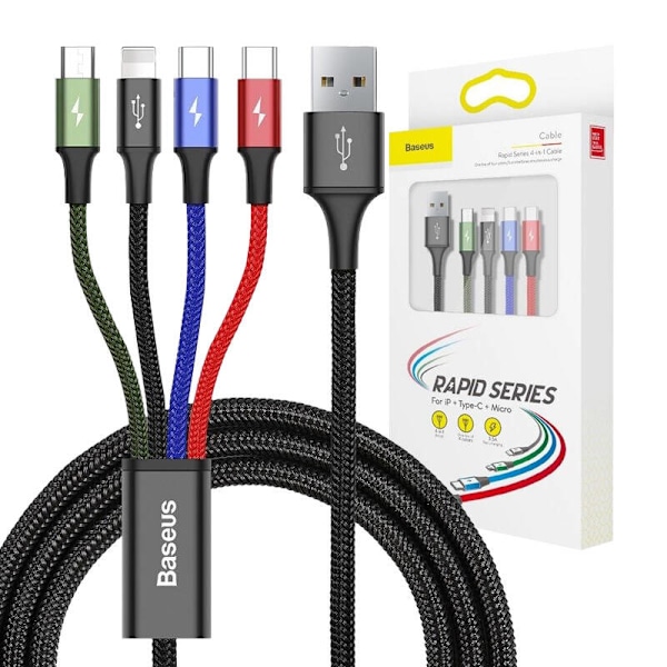 Baseus Fast USB-kabel 4in1 2xUSB-C / Lightning / Micro 3,5A 1,2m - Svart