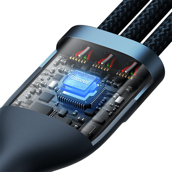 3in1 USB-kaapeli Baseus USB 3in1 Baseus Flash Series, USB-C + Micro + Lightning 66W, 1,2m (sininen)