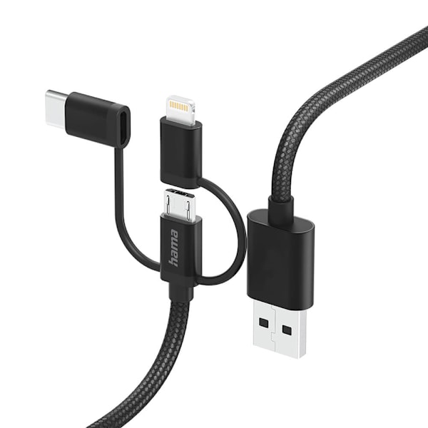 Multi ladekabel 3-i-1 Sort 1,5m