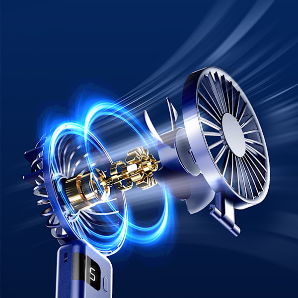 Digital Display Folding Fan Blå