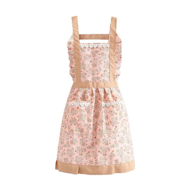 Blommig Förkläde i Prinsessstil - Andningsbart, Fläckresistent Köksförkläde i Canvas Pink Pink